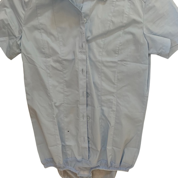 Office blouse button down short sleeve XS bodysuit snap crotch collared - Picture 3 of 7